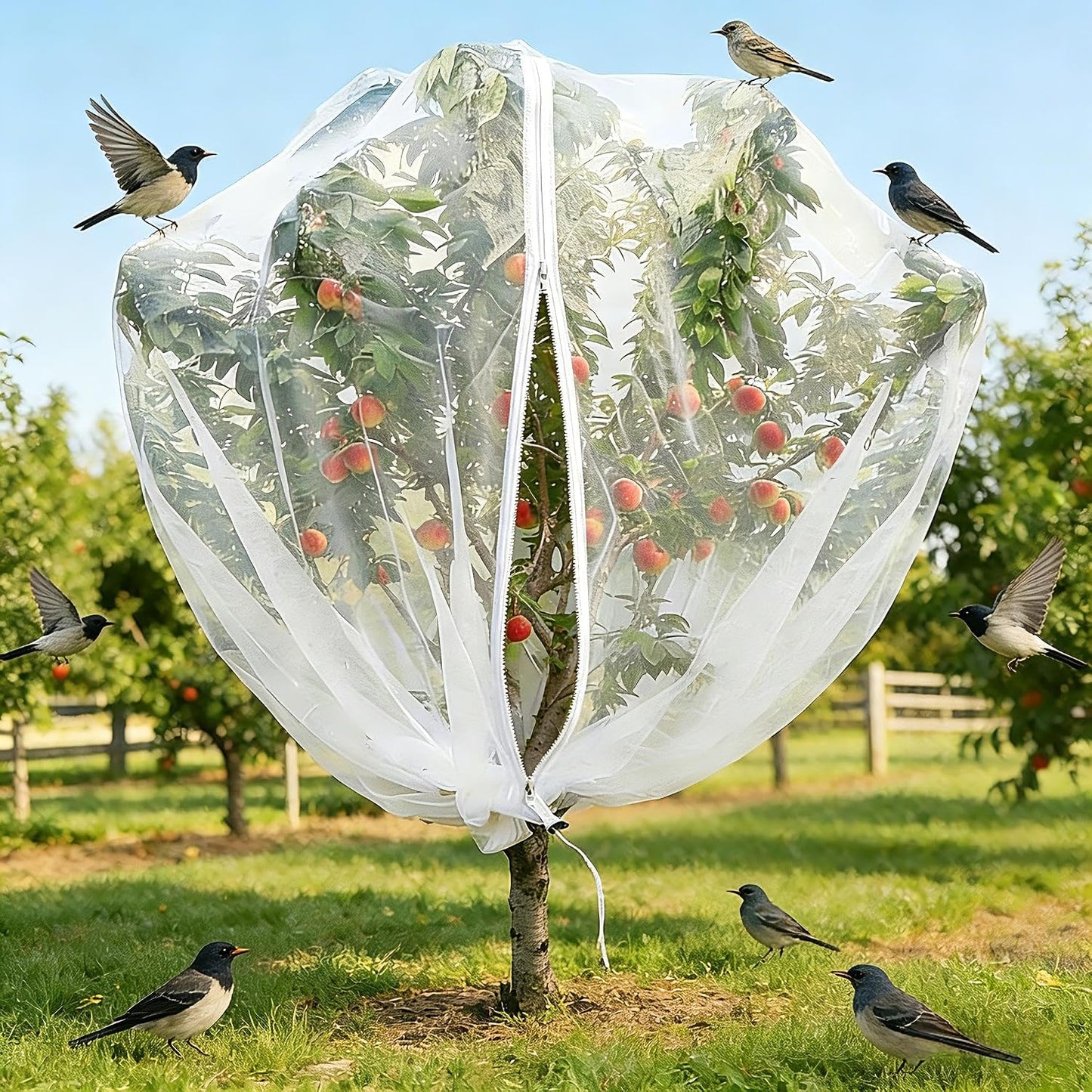 6.5x6.5x6.5Ft Fruit Tree Netting Cover Zipper Drawstring Garden Pest Mesh