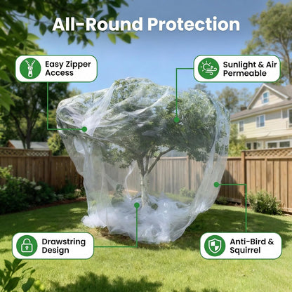 6.5x6.5x6.5Ft Fruit Tree Netting Cover Zipper Drawstring Garden Pest Mesh
