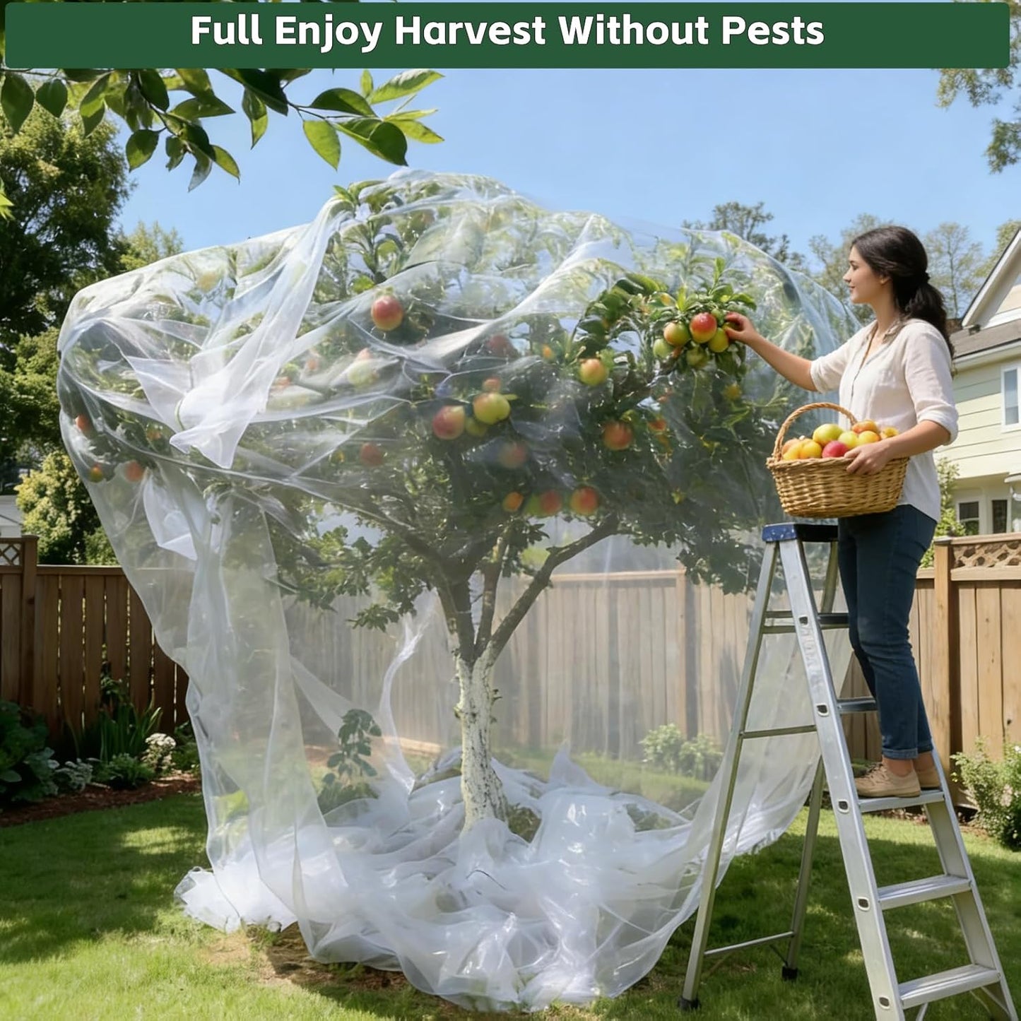 6.5x6.5x6.5Ft Fruit Tree Netting Cover Zipper Drawstring Garden Pest Mesh