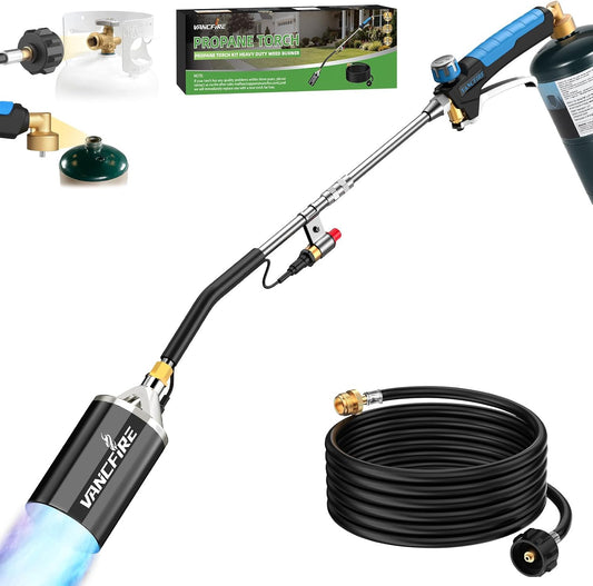 Propane Torch Weed Burner Kit,Heavy Duty High Output Blow Torch with 1 lb Propane Cylinder Adapter & 10FT Hose,Flamethrower with Turbo Trigger for Weeding,Roofing,Ice Melting,Road Marking(33")