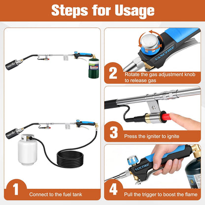 Propane Torch Weed Burner Kit,Heavy Duty High Output Blow Torch with 1 lb Propane Cylinder Adapter & 10FT Hose,Flamethrower with Turbo Trigger for Weeding,Roofing,Ice Melting,Road Marking(33")