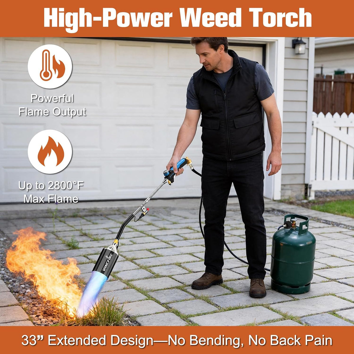Propane Torch Weed Burner Kit,Heavy Duty High Output Blow Torch with 1 lb Propane Cylinder Adapter & 10FT Hose,Flamethrower with Turbo Trigger for Weeding,Roofing,Ice Melting,Road Marking(33")