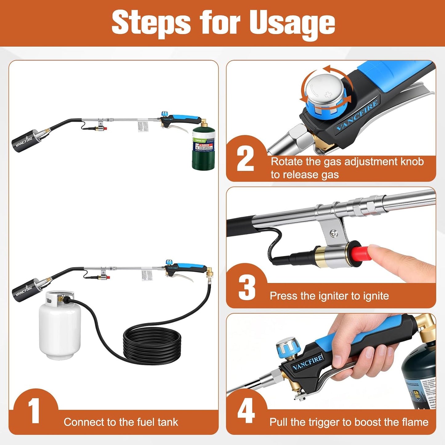 Propane Torch Weed Burner Kit,Heavy Duty High Output Blow Torch with 1 lb Propane Cylinder Adapter & 10FT Hose,Flamethrower with Turbo Trigger for Weeding,Roofing,Ice Melting,Road Marking(33")