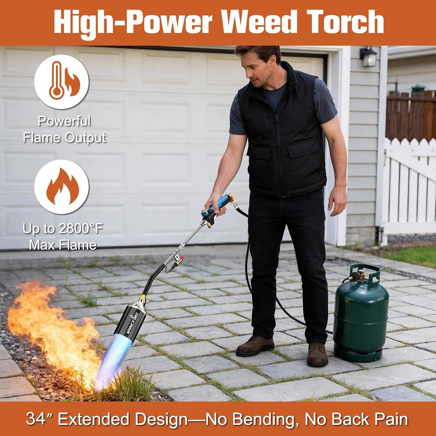 Propane Torch Weed Burner Kit,Heavy Duty High Output Blow Torch with 1 lb Propane Cylinder Adapter & 10FT Hose,Flamethrower with Turbo Trigger for Weeding,Roofing,Ice Melting,Road Marking(33")