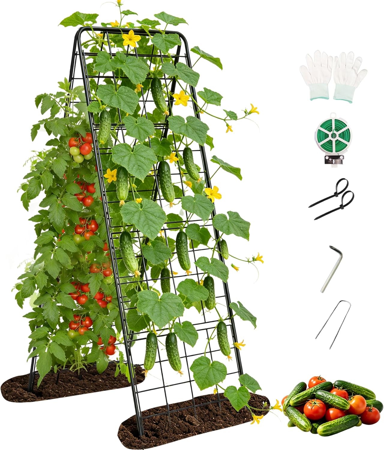 Garden Trellis for Cucumbers, 50 x 16 Inch Adjustable A-Frame Plant Support for Climbing Plants Outdoor, Vegetable, Flowers, Heavy Duty 1cm Metal Vegetable Trellis for Backyard, Raised Bed, Patio
