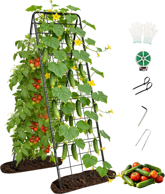 Garden Trellis for Cucumbers, 50 x 16 Inch Adjustable A-Frame Plant Support for Climbing Plants Outdoor, Vegetable, Flowers, Heavy Duty 1cm Metal Vegetable Trellis for Backyard, Raised Bed, Patio
