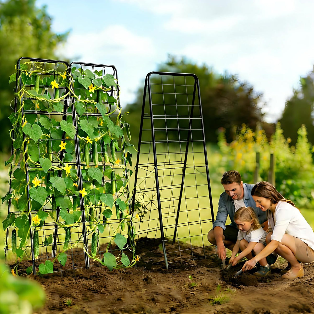 Garden Trellis for Cucumbers, 50 x 16 Inch Adjustable A-Frame Plant Support for Climbing Plants Outdoor, Vegetable, Flowers, Heavy Duty 1cm Metal Vegetable Trellis for Backyard, Raised Bed, Patio