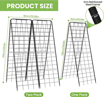 Garden Trellis for Cucumbers, 50 x 16 Inch Adjustable A-Frame Plant Support for Climbing Plants Outdoor, Vegetable, Flowers, Heavy Duty 1cm Metal Vegetable Trellis for Backyard, Raised Bed, Patio