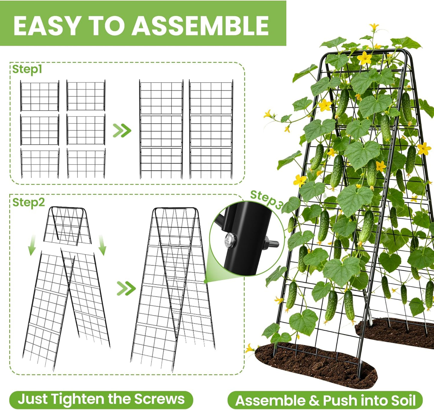 Garden Trellis for Cucumbers, 50 x 16 Inch Adjustable A-Frame Plant Support for Climbing Plants Outdoor, Vegetable, Flowers, Heavy Duty 1cm Metal Vegetable Trellis for Backyard, Raised Bed, Patio