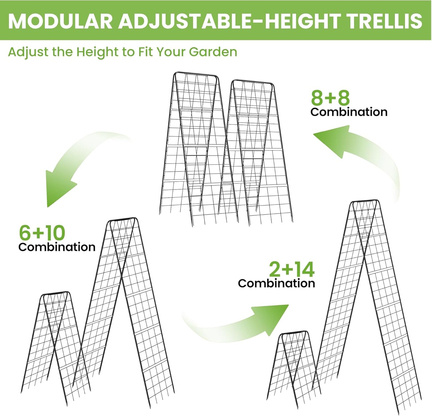 Garden Trellis for Cucumbers, 50 x 16 Inch Adjustable A-Frame Plant Support for Climbing Plants Outdoor, Vegetable, Flowers, Heavy Duty 1cm Metal Vegetable Trellis for Backyard, Raised Bed, Patio