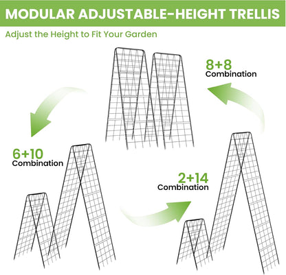 Garden Trellis for Cucumbers, 50 x 16 Inch Adjustable A-Frame Plant Support for Climbing Plants Outdoor, Vegetable, Flowers, Heavy Duty 1cm Metal Vegetable Trellis for Backyard, Raised Bed, Patio