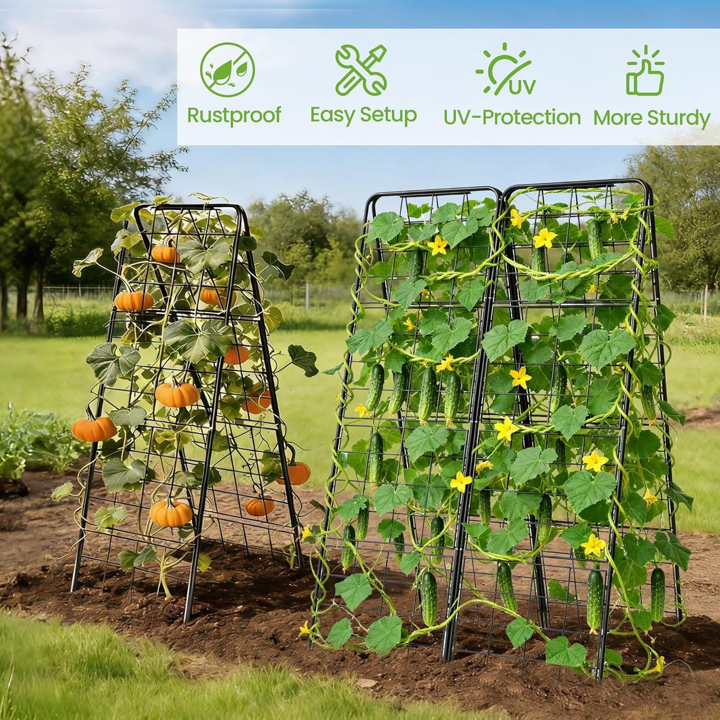Garden Trellis for Cucumbers, 50 x 16 Inch Adjustable A-Frame Plant Support for Climbing Plants Outdoor, Vegetable, Flowers, Heavy Duty 1cm Metal Vegetable Trellis for Backyard, Raised Bed, Patio