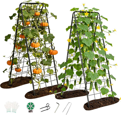 Garden Trellis for Cucumbers, 50 x 16 Inch Adjustable A-Frame Plant Support for Climbing Plants Outdoor, Vegetable, Flowers, Heavy Duty 1cm Metal Vegetable Trellis for Backyard, Raised Bed, Patio