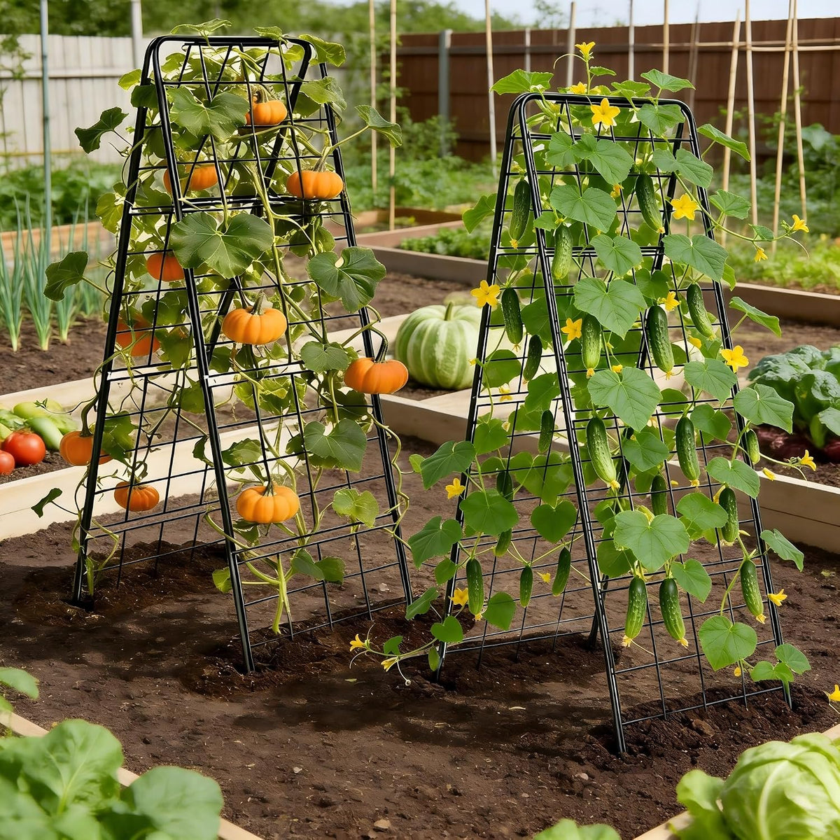 Garden Trellis for Cucumbers, 50 x 16 Inch Adjustable A-Frame Plant Support for Climbing Plants Outdoor, Vegetable, Flowers, Heavy Duty 1cm Metal Vegetable Trellis for Backyard, Raised Bed, Patio