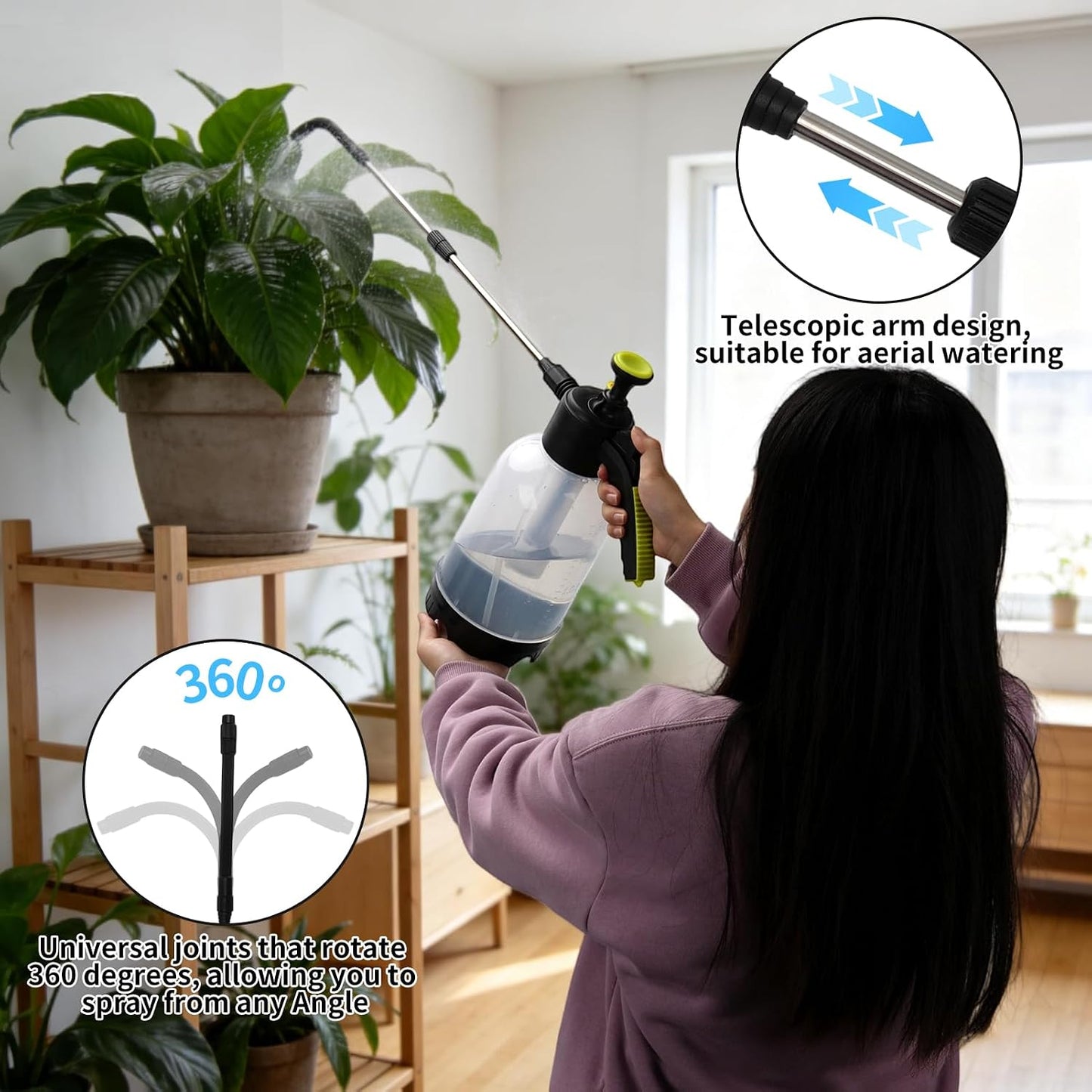 2L Handheld Pump Sprayer with 24.4 Inch Telescopic Wand for Plants