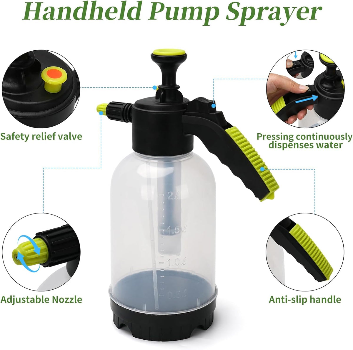 2L Handheld Pump Sprayer with 24.4 Inch Telescopic Wand for Plants