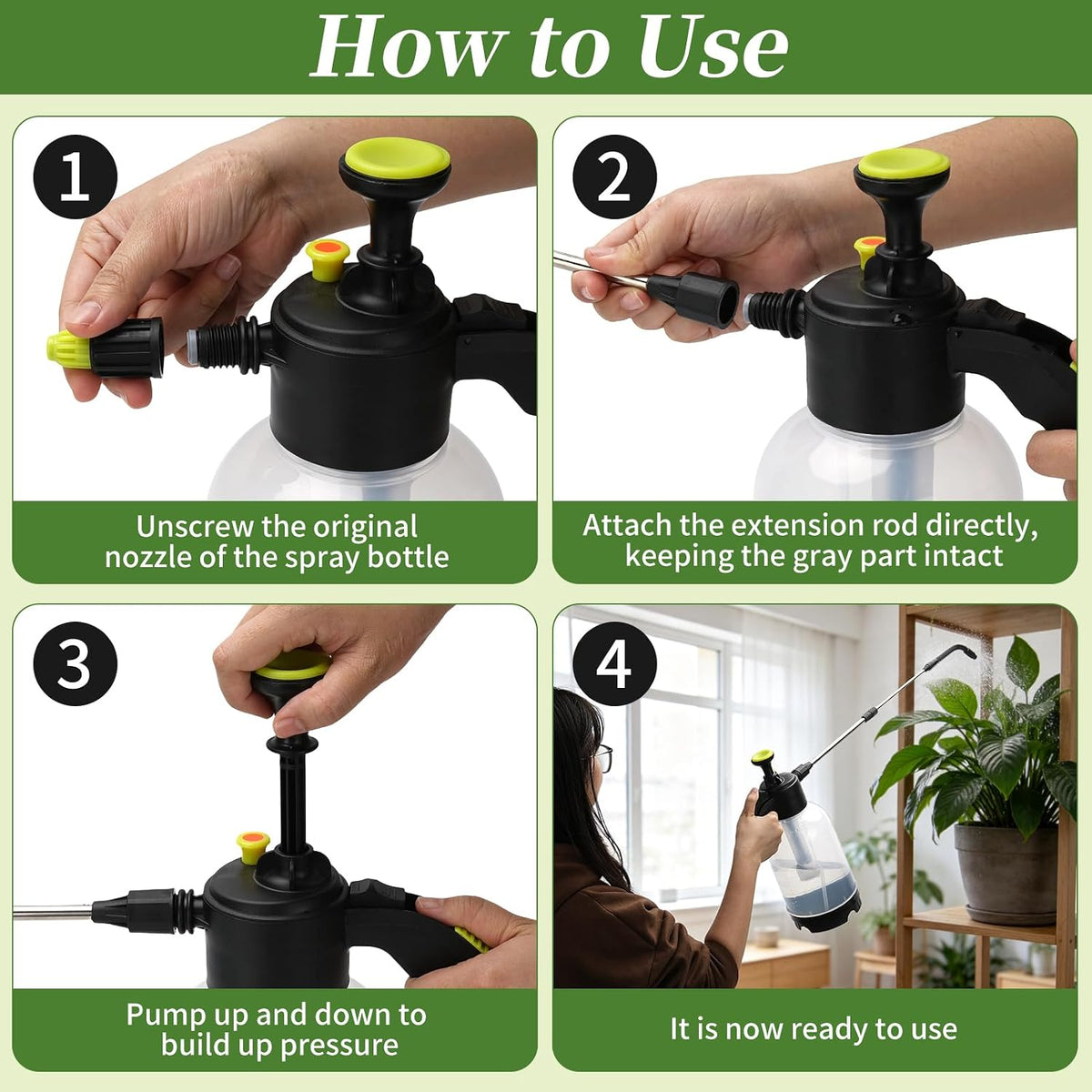 2L Handheld Pump Sprayer with 24.4 Inch Telescopic Wand for Plants