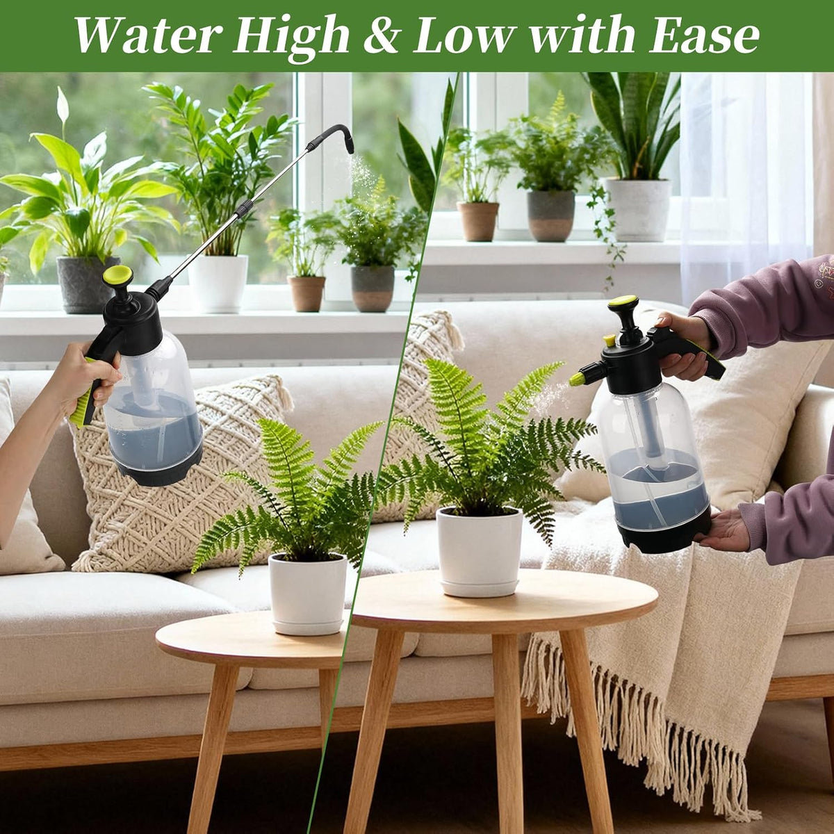 2L Handheld Pump Sprayer with 24.4 Inch Telescopic Wand for Plants
