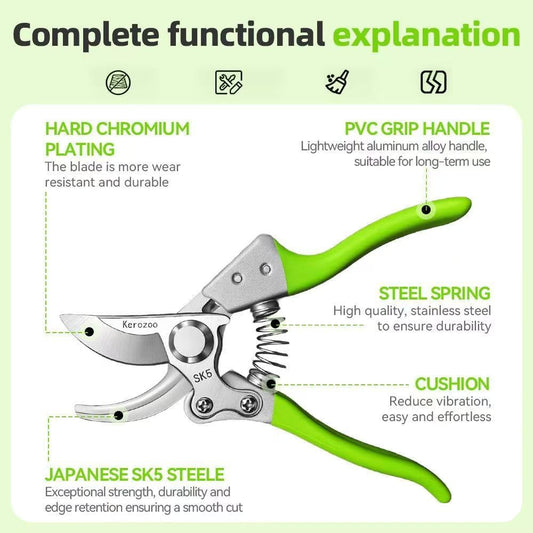 Green Pruning Shears for Your Interest or work - Clean Cut for Roses, Flowers & Vegetable Harvesting SK5 Bypass Garden Clippers with Rotating Handle, 1-Pack Forest Green