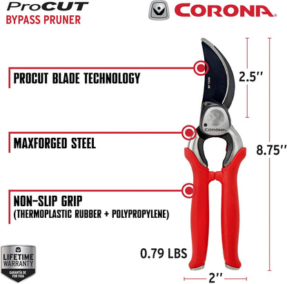 Corona BP 7200 Forged Pro Cut Bypass Hand Pruner, 1-Inch, Red