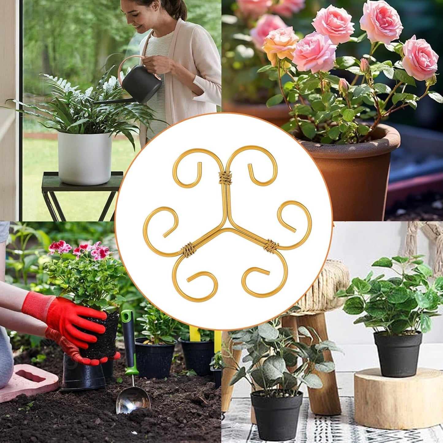 5PCS Iron Monstera Plant Support, Plant Stem Support, Turtle Shell Bamboo Clamp Set, Stable Plant Support Stakes for Indoor Plant, Ideal Present for Plant Lovers (5 Pcs-4.1INX4.1IN)