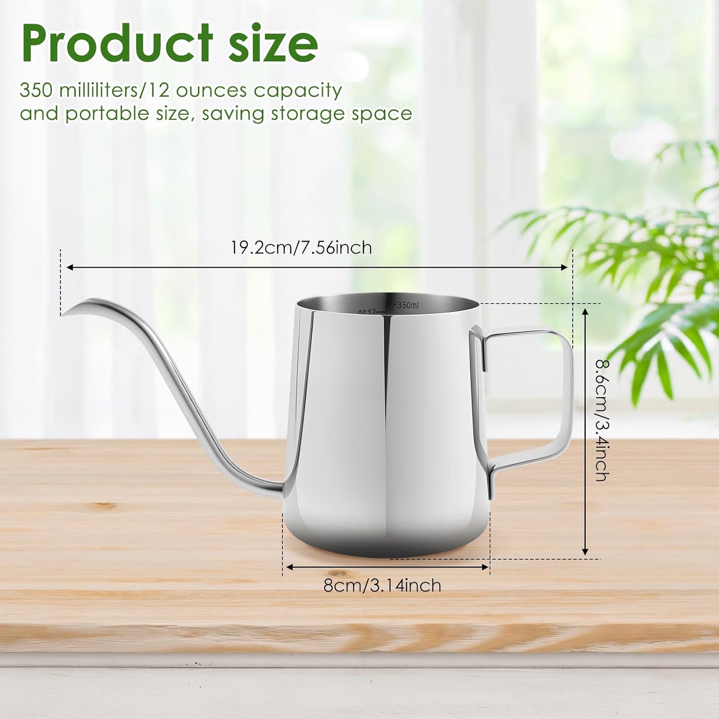 Small Stainless Steel Watering Can for Indoor Plants, 12oz/350ml Mini Plant Watering Pot with Long Spout & Ergonomic Handle for Houseplants, Succulents & Bonsai