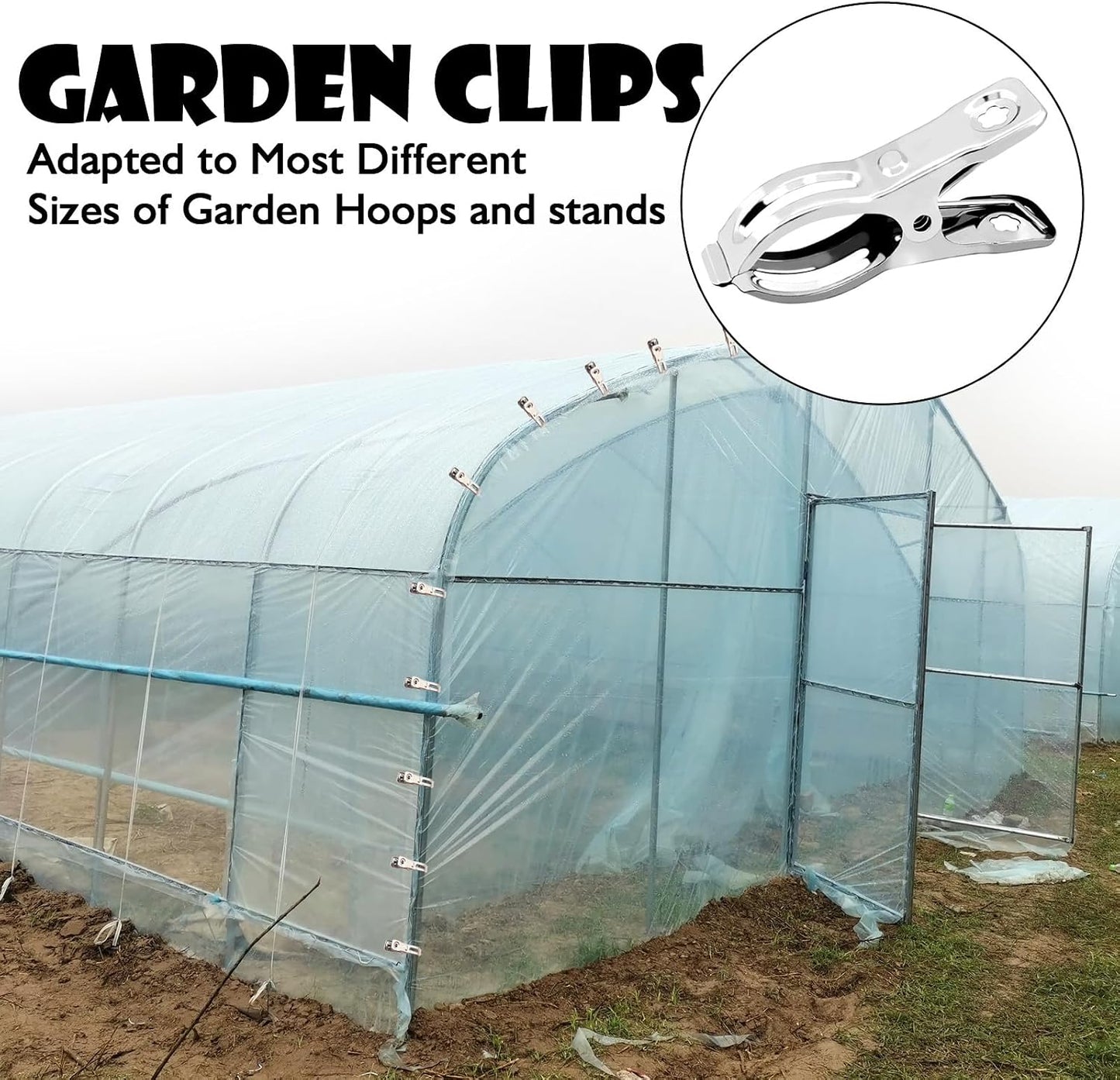 Upgraded 240 PCS Garden Clips, Greenhouse Clamps 100% Stainless Steel Heavy Duty Greenhuose Clips for Netting - Strong Grip to Hold Down Shade Cloth or Plant Cover on Garden Greenhouse Hoops