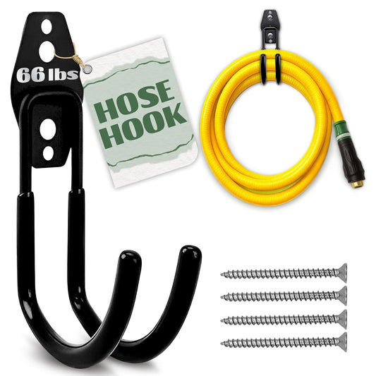 Hose Hook for Outside, 5.7" Heavy-Duty Steel Wall Mount (Black)