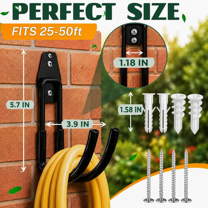 Hose Hook for Outside, 5.7" Heavy-Duty Steel Wall Mount (Black)