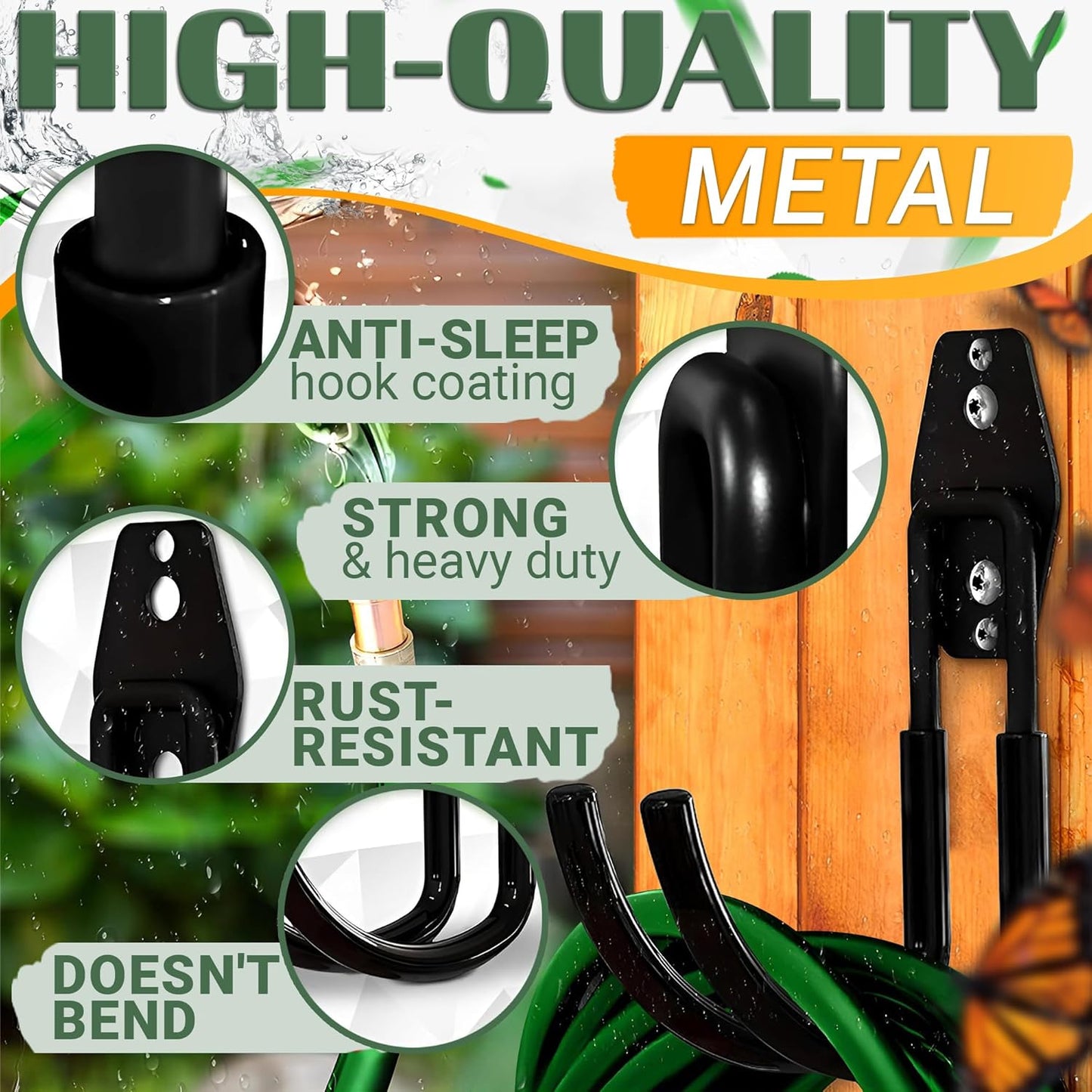 Hose Hook for Outside, 5.7" Heavy-Duty Steel Wall Mount (Black)
