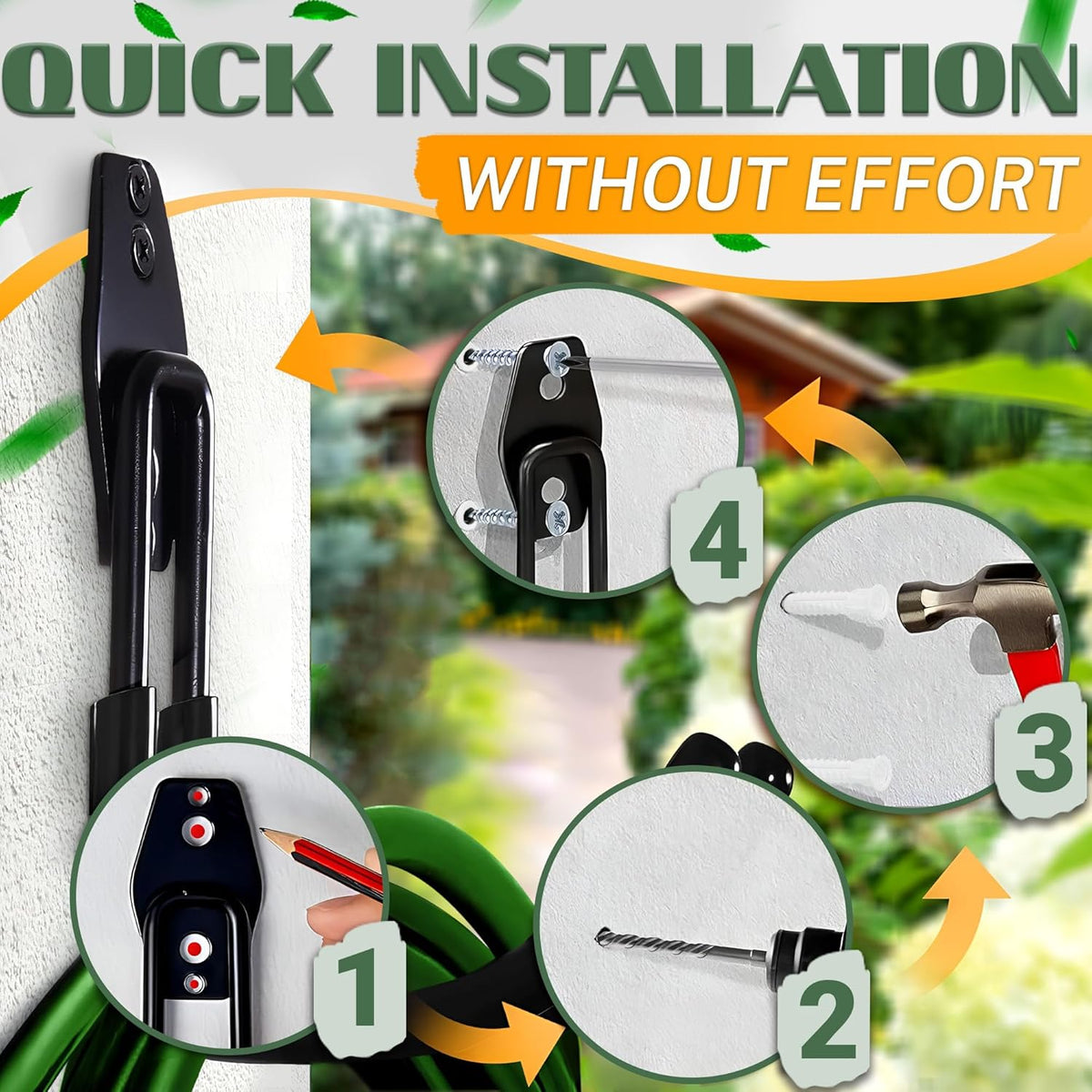 Hose Hook for Outside, 5.7" Heavy-Duty Steel Wall Mount (Black)