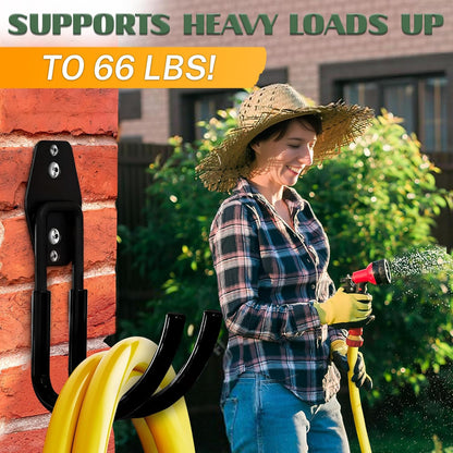 Hose Hook for Outside, 5.7" Heavy-Duty Steel Wall Mount (Black)