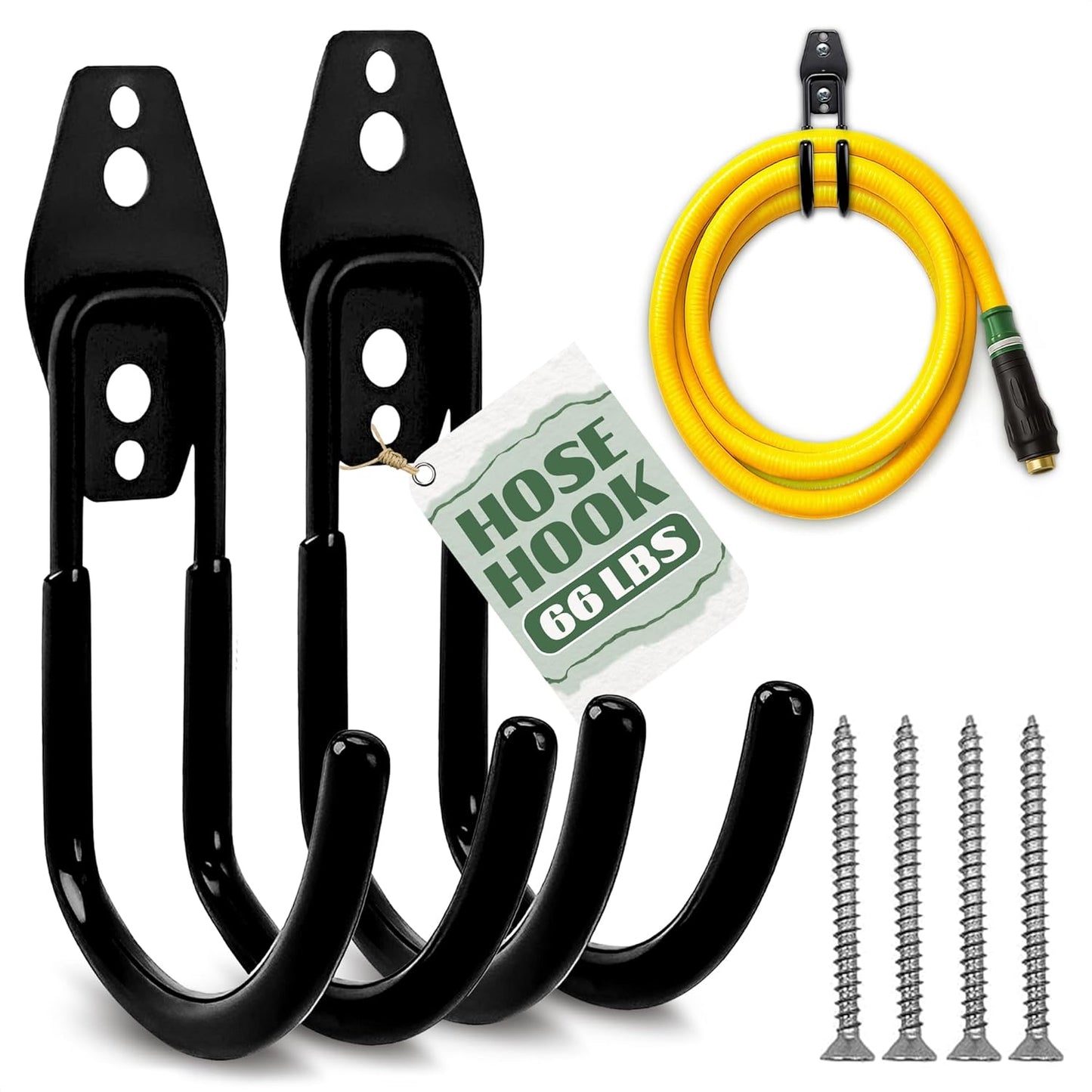 Hose Hook for Outside, 5.7" Heavy-Duty Steel Wall Mount (Black)