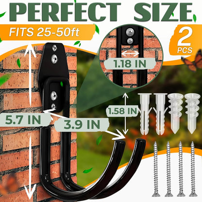 Hose Hook for Outside, 5.7" Heavy-Duty Steel Wall Mount (Black)