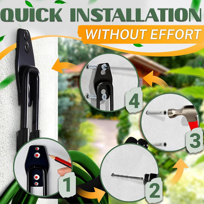 Hose Hook for Outside, 5.7" Heavy-Duty Steel Wall Mount (Black)