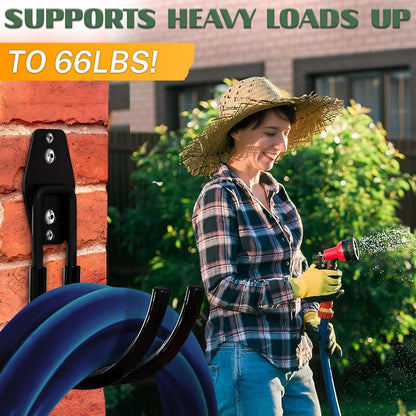Hose Hook for Outside, 5.7" Heavy-Duty Steel Wall Mount (Black)
