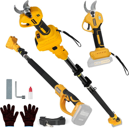 2-in-1 Electric Pruning Shears Cordless for DeWALT 20V MAX Battery, Electric Power Pruner Max 1.5" Cutting Diameter 14.7FT Reach w/Extension Pole, Brushless Tree Pruner for Branch Trimming(Tool Only)