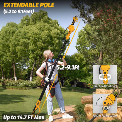 2-in-1 Electric Pruning Shears Cordless for DeWALT 20V MAX Battery, Electric Power Pruner Max 1.5" Cutting Diameter 14.7FT Reach w/Extension Pole, Brushless Tree Pruner for Branch Trimming(Tool Only)