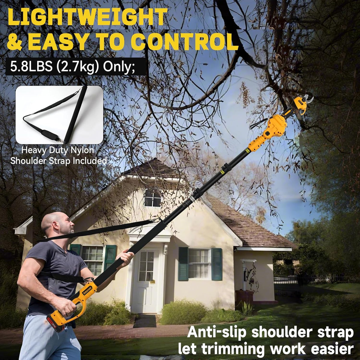 2-in-1 Electric Pruning Shears Cordless for DeWALT 20V MAX Battery, Electric Power Pruner Max 1.5" Cutting Diameter 14.7FT Reach w/Extension Pole, Brushless Tree Pruner for Branch Trimming(Tool Only)