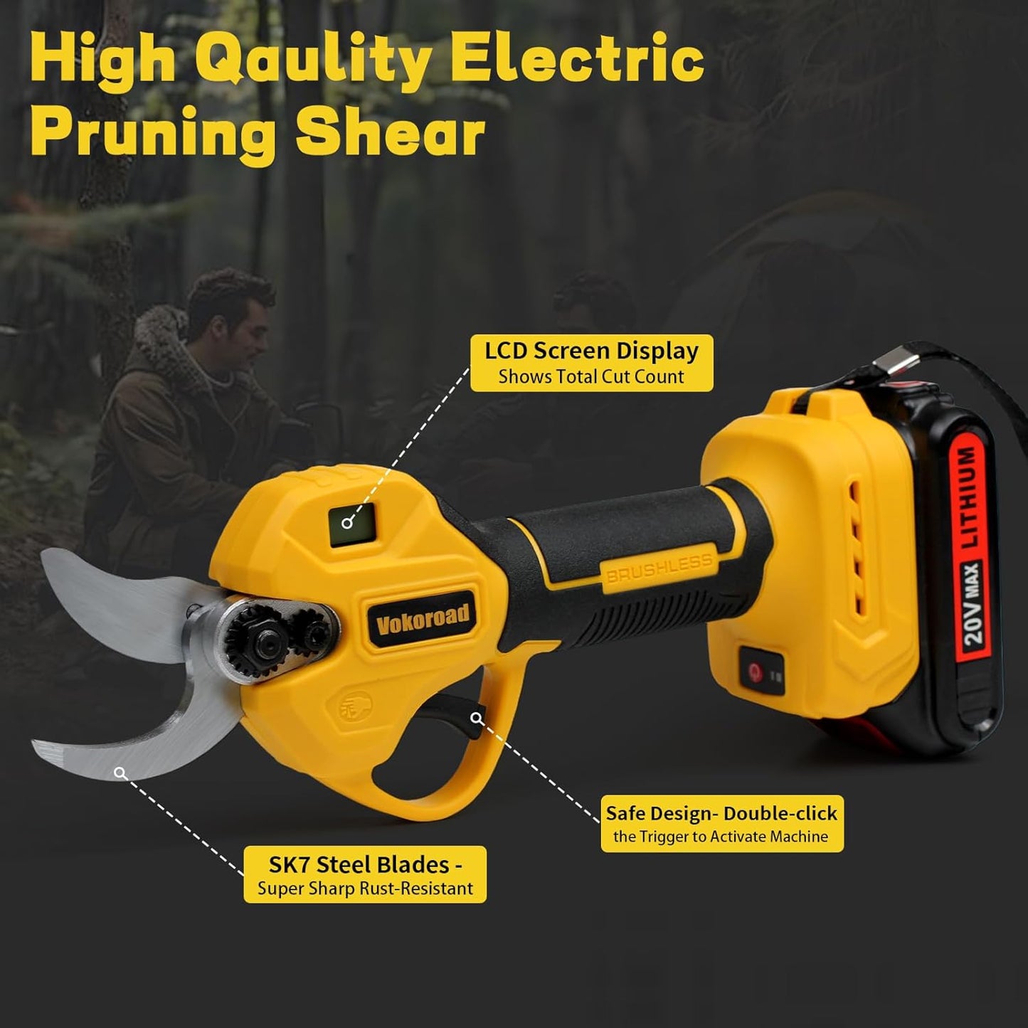 2-in-1 Electric Pruning Shears Cordless for DeWALT 20V MAX Battery, Electric Power Pruner Max 1.5" Cutting Diameter 14.7FT Reach w/Extension Pole, Brushless Tree Pruner for Branch Trimming(Tool Only)