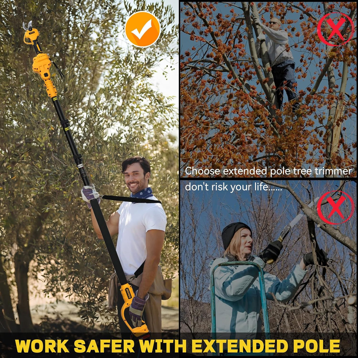 2-in-1 Electric Pruning Shears Cordless for DeWALT 20V MAX Battery, Electric Power Pruner Max 1.5" Cutting Diameter 14.7FT Reach w/Extension Pole, Brushless Tree Pruner for Branch Trimming(Tool Only)
