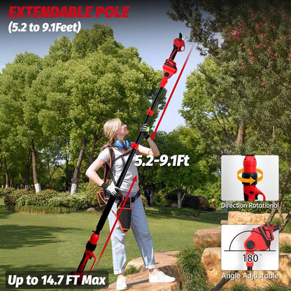 2-in-1 Electric Pruning Shears Cordless for DeWALT 20V MAX Battery, Electric Power Pruner Max 1.5" Cutting Diameter 14.7FT Reach w/Extension Pole, Brushless Tree Pruner for Branch Trimming(Tool Only)
