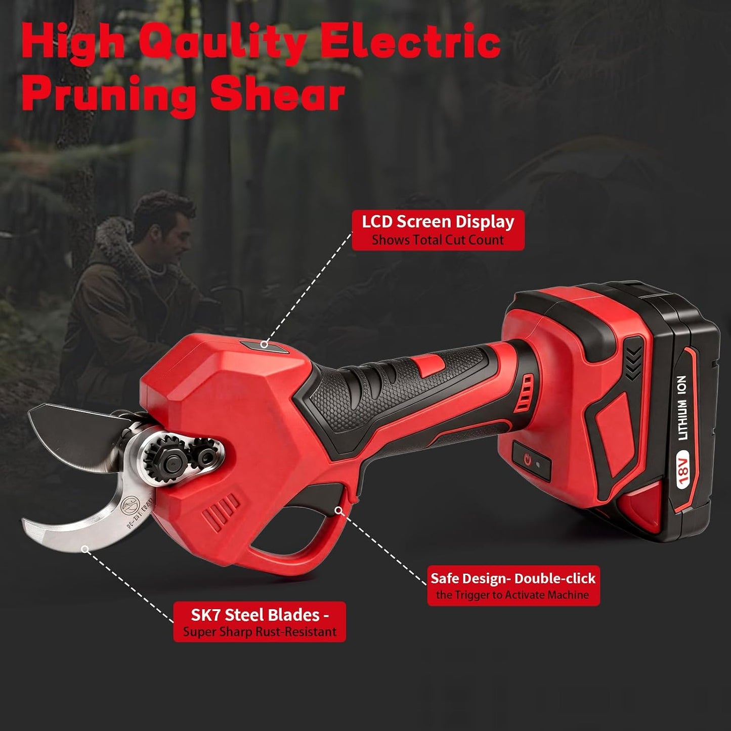 2-in-1 Electric Pruning Shears Cordless for DeWALT 20V MAX Battery, Electric Power Pruner Max 1.5" Cutting Diameter 14.7FT Reach w/Extension Pole, Brushless Tree Pruner for Branch Trimming(Tool Only)