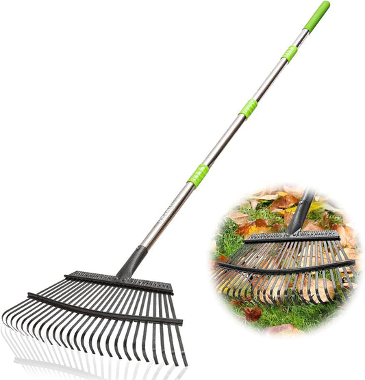 Adjustable 65 Inch Long 18 Inch Wide Garden Rake, 25 Tines Metal