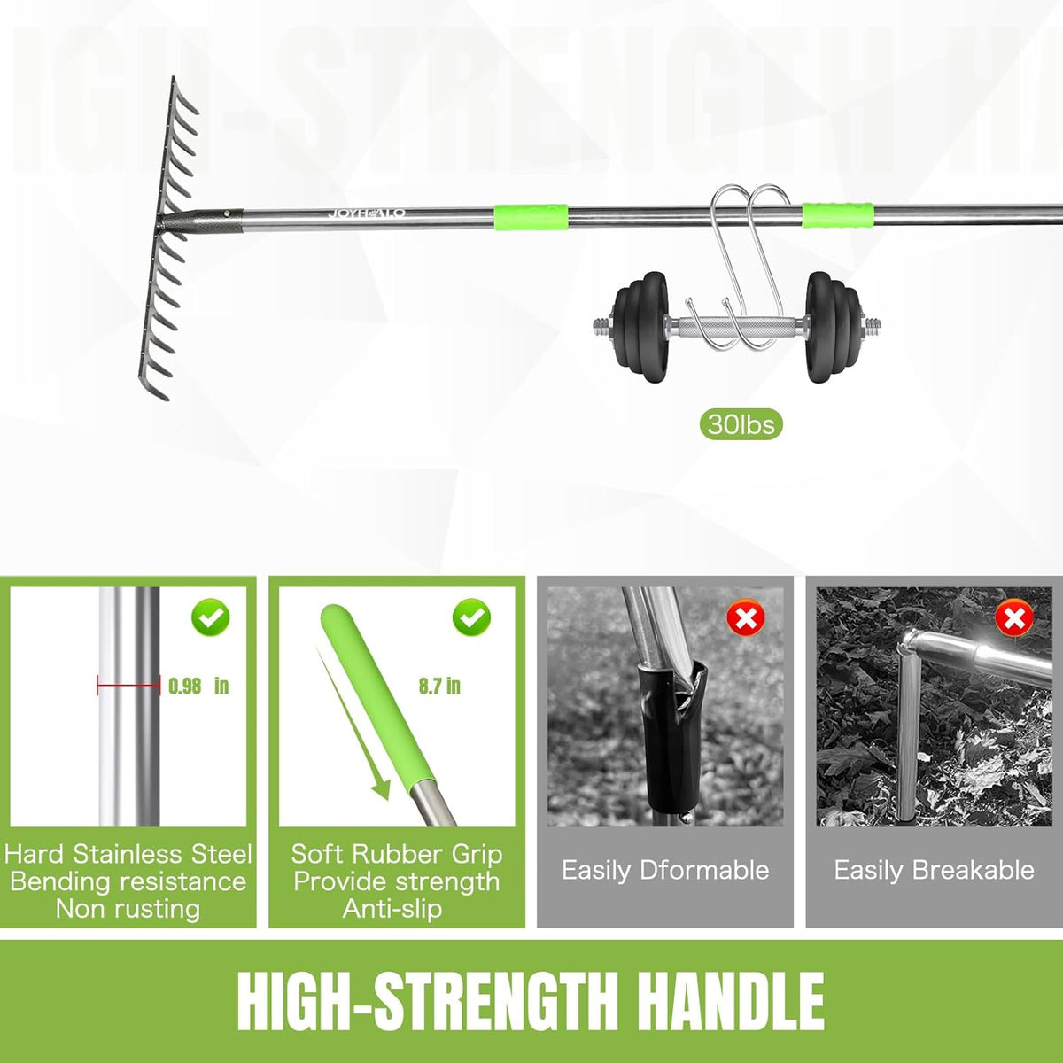 Adjustable 65 Inch Long 18 Inch Wide Garden Rake, 25 Tines Metal