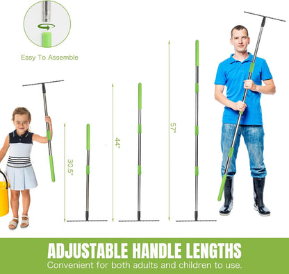 Adjustable 65 Inch Long 18 Inch Wide Garden Rake, 25 Tines Metal