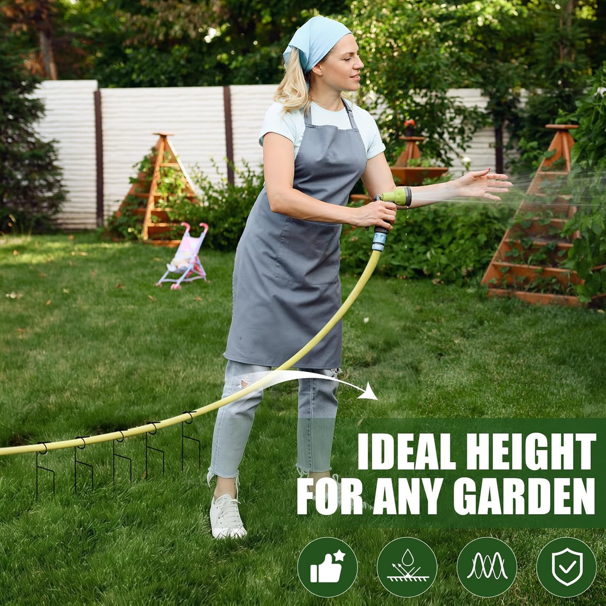 12 Pcs Plant Garden Hose Guide 16 Inch Metal Plant Protector Stakes Rustproof Coated Iron Garden Hose Guide Spike for Lawn Yard Flower Protection(Black)