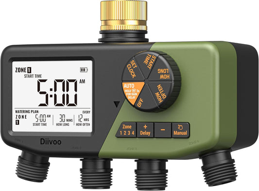 4 Zone Sprinkler Timer with Brass Inlet, Large Display
