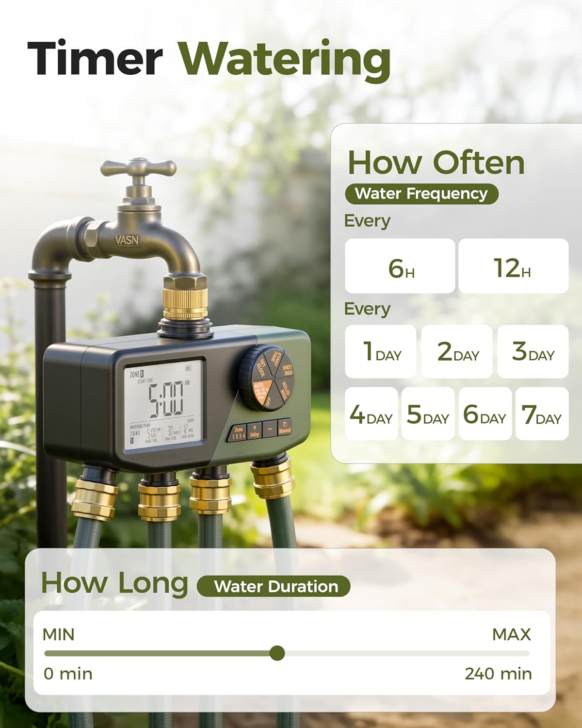 4 Zone Sprinkler Timer with Brass Inlet, Large Display
