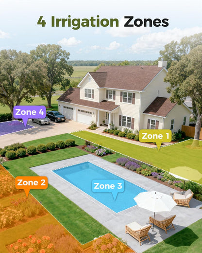 4 Zone Sprinkler Timer with Brass Inlet, Large Display